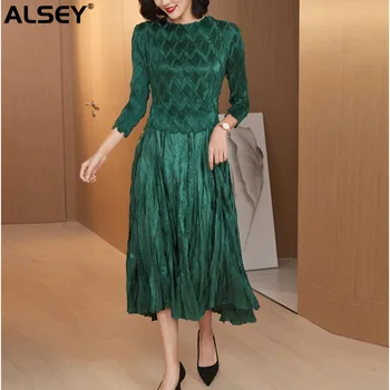 ALSEY 2023 Novo Naguban Moda Smaragdno Barvo Obleko z Dolgimi Rokavi Elegantno Luksuznih Modnih Visoko Elastična Banket Ženske Obleke