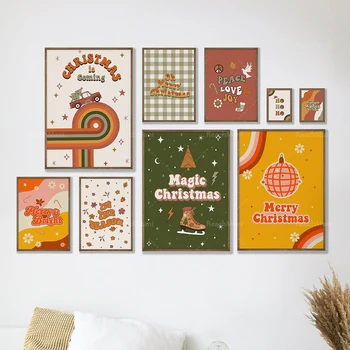 Čarobno Božično Tiskanja, Santa Claus prihaja, Funky Božični Dan, Estetske Art Deco Počitnice Znak, Božič Plakat, Božič